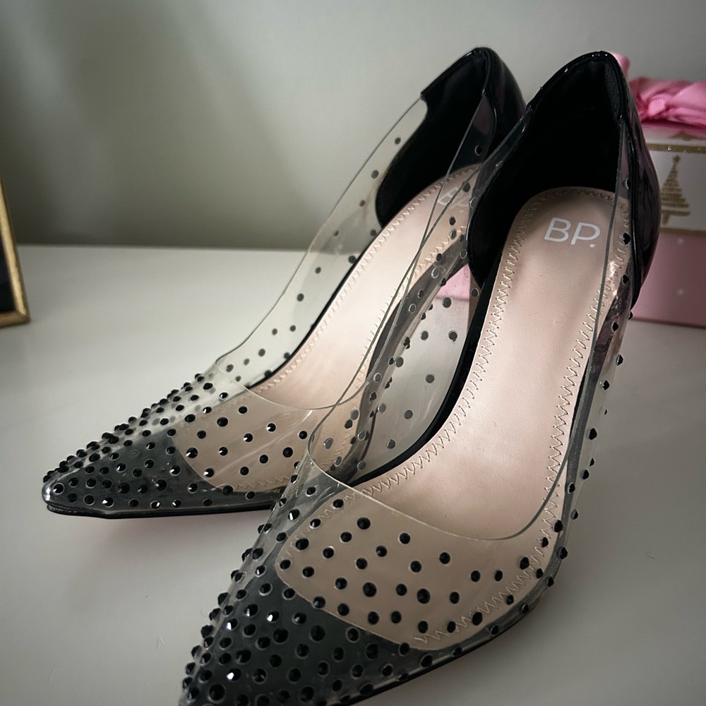 bp Women's Black Polka Dot Heels